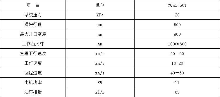 50噸單(dān)臂液(yè)壓機參數(shù)