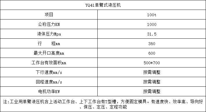 100噸(dūn)單(dān)臂液壓機參(cān)數